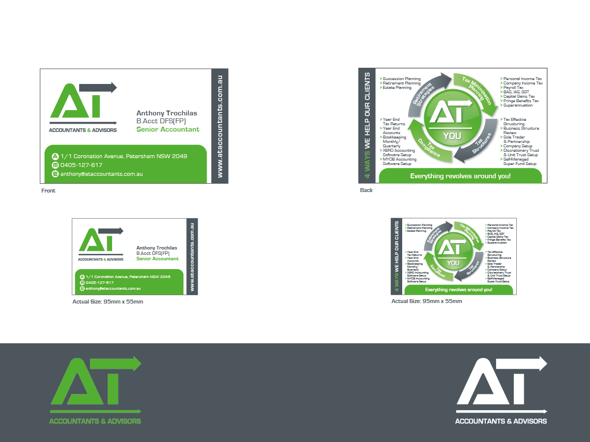 Business Card Design by Miss Shine Design for AT Accountants & Advisors | Design #1051275