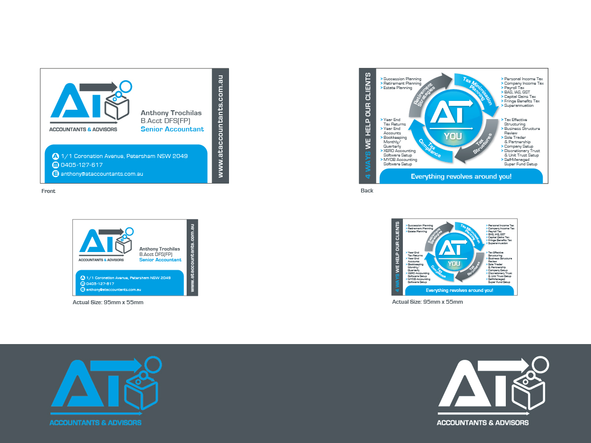 Business Card Design by Miss Shine Design for AT Accountants & Advisors | Design #1051286