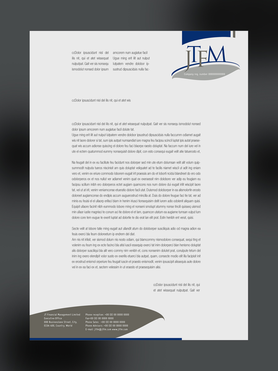 Letterhead Design by INGA DESIGN for JT Financial Management Ltd | Design #3905492
