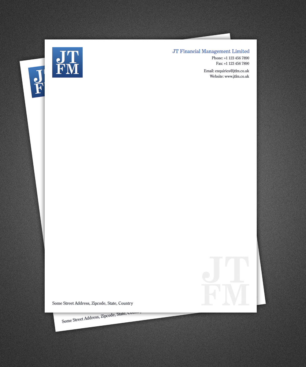 Letterhead Design by Pixeleas for JT Financial Management Ltd | Design #3919499