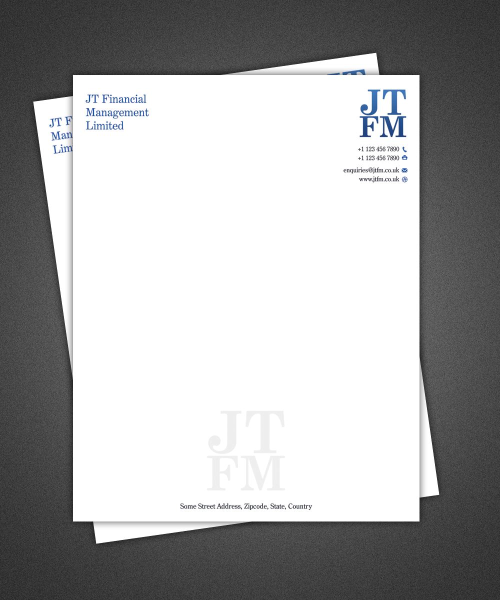 Letterhead Design by Pixeleas for JT Financial Management Ltd | Design #3919509