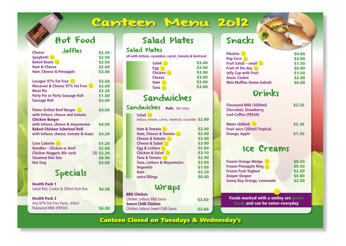school menu templates