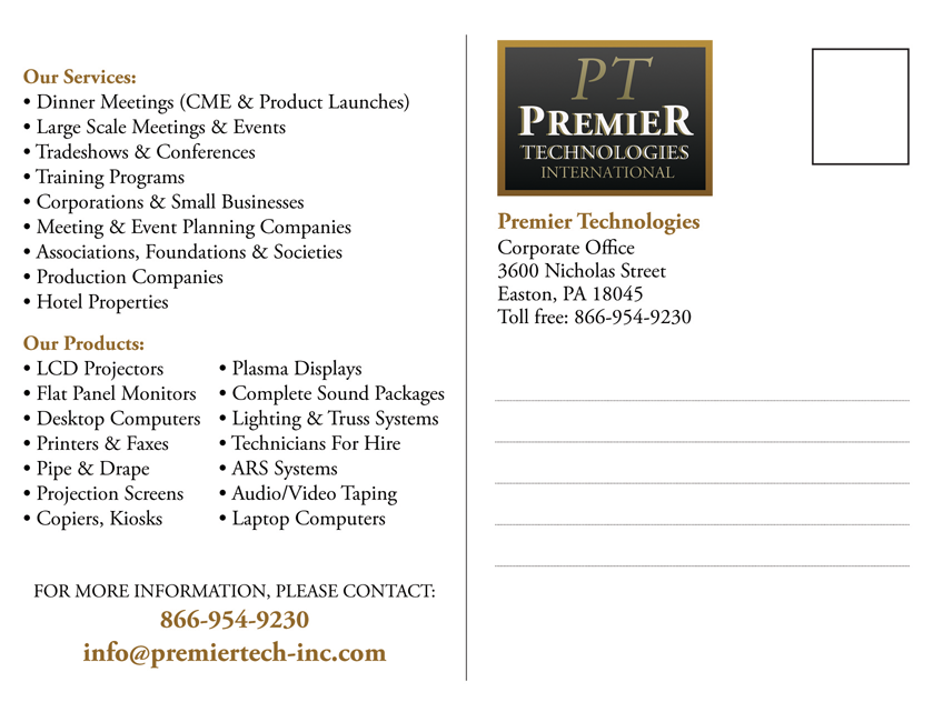 Postcard Design by Markowitz Design for Premier Technologies  | Design #3943451