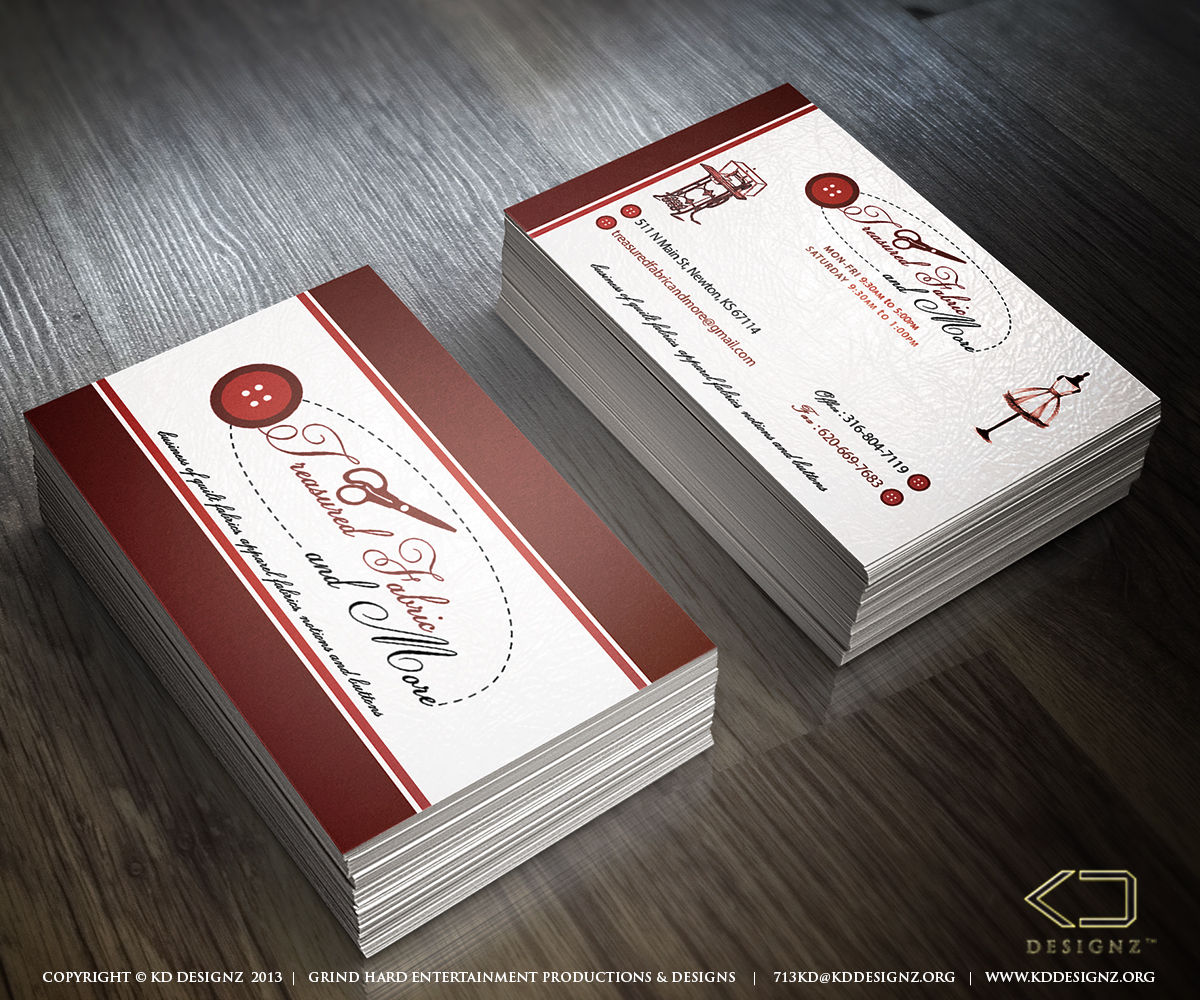 Business Card Design by KD Designz for Treasured Fabric and More | Design #3932581