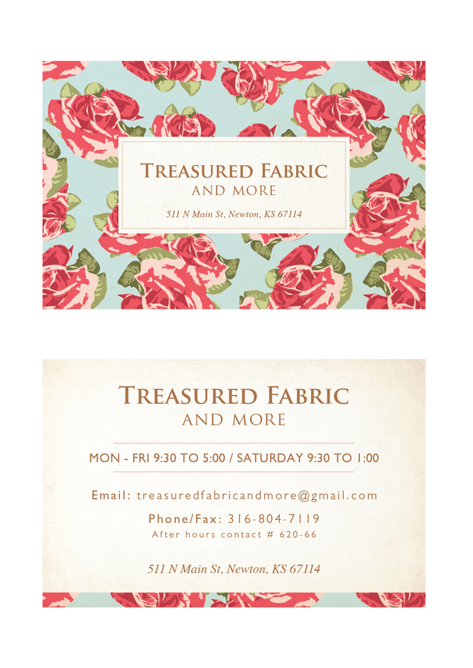 Diseño de Tarjeta de Presentación por OliPerez para Treasured Fabric and More | Diseño #3939945