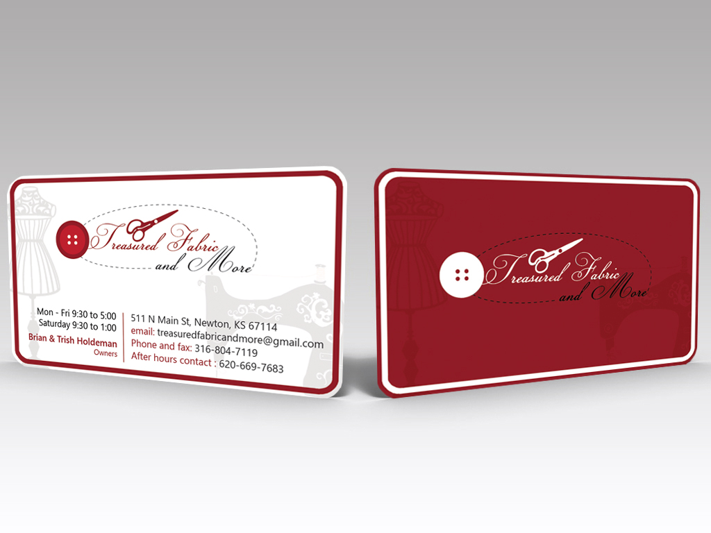 Business Card Design by Hardcore Design for Treasured Fabric and More | Design #3952629
