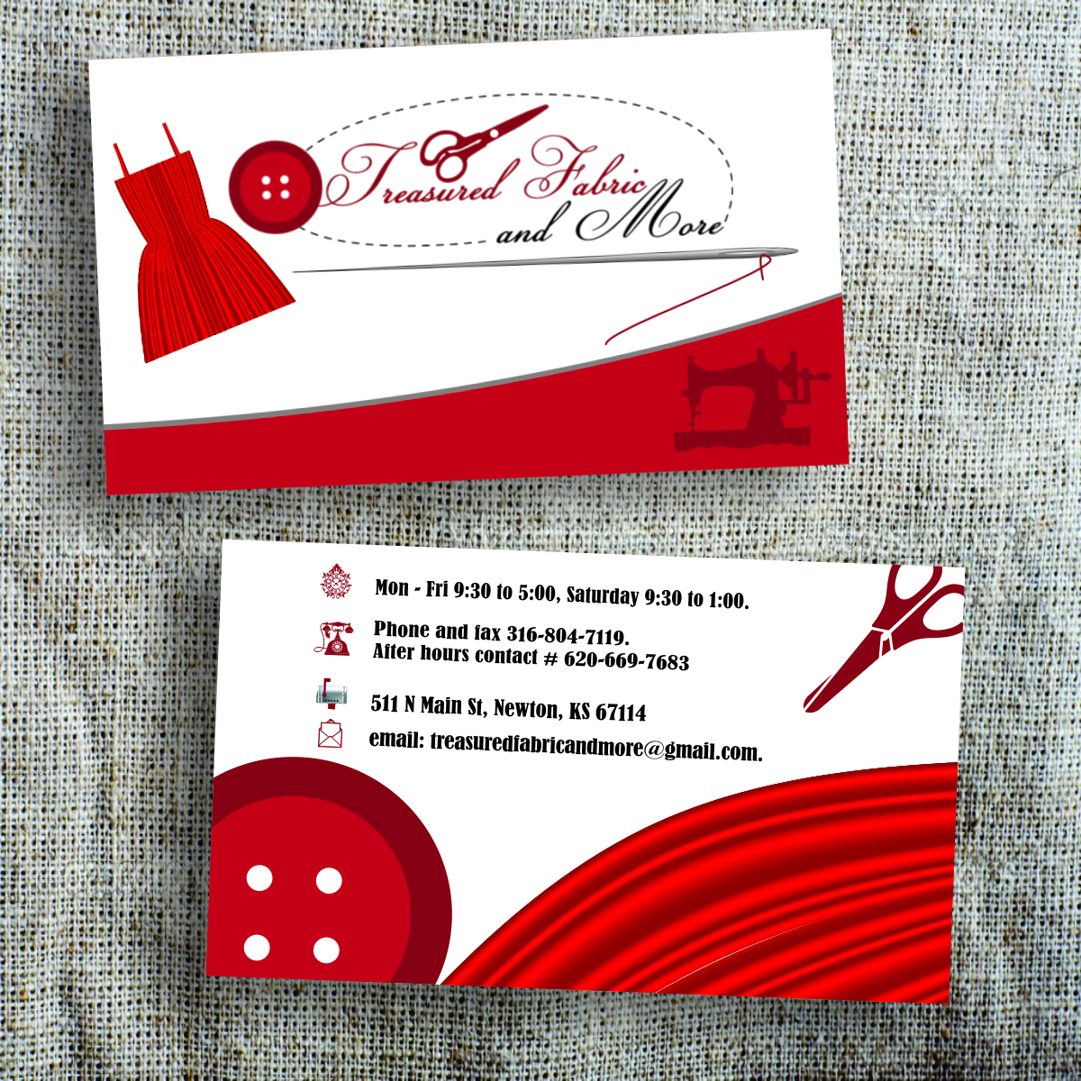 Business Card Design by VRDesigns for Treasured Fabric and More | Design #3908421