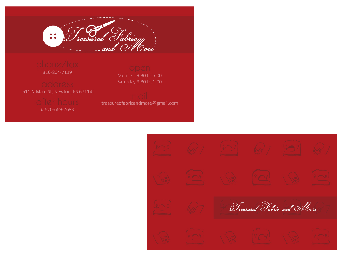 Business Card Design by susana69 for Treasured Fabric and More | Design #3912877