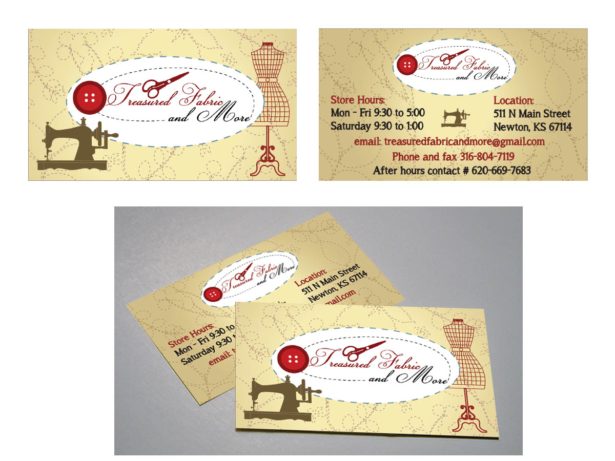 Business Card Design by Soula Vetter for Treasured Fabric and More | Design #3911642