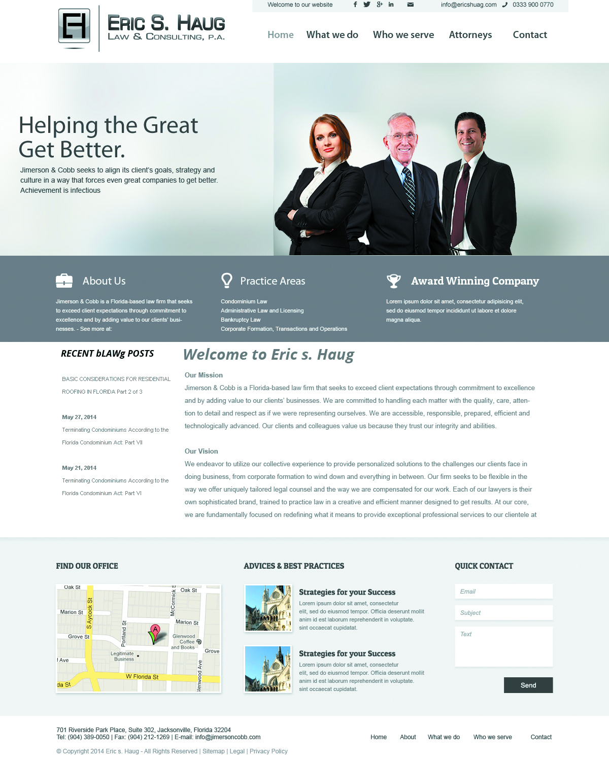 Wordpress Design by Roy for Eric S. Haug Law & Consulting, P.A. | Design #3914732