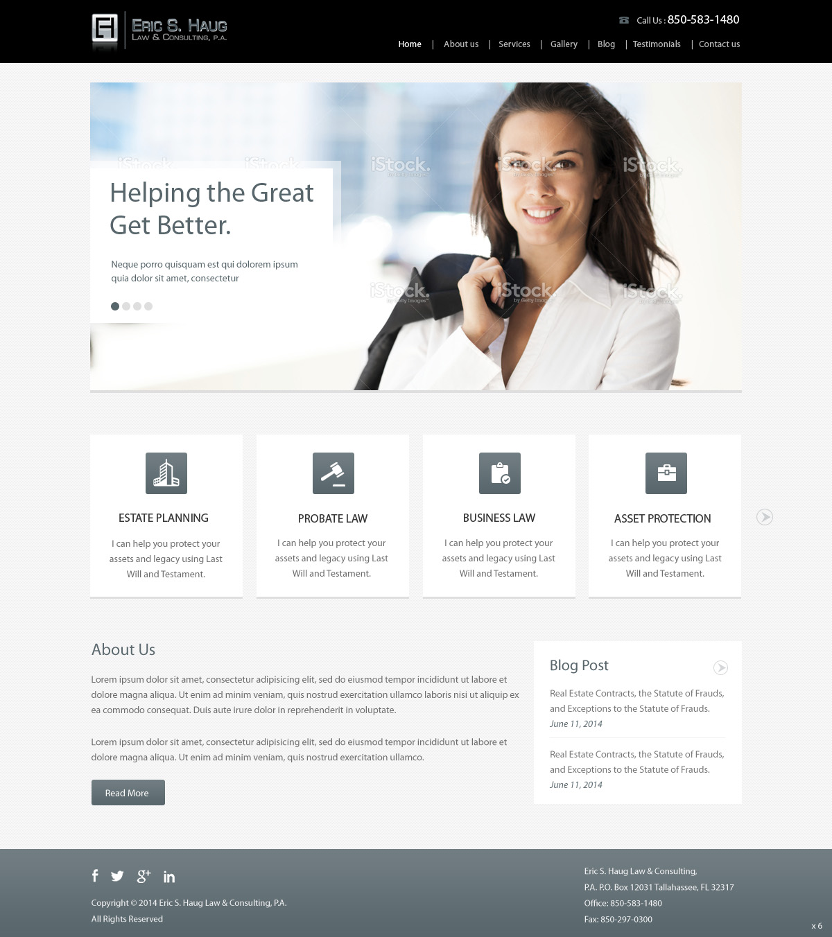 Wordpress Design by pb for Eric S. Haug Law & Consulting, P.A. | Design #3938650