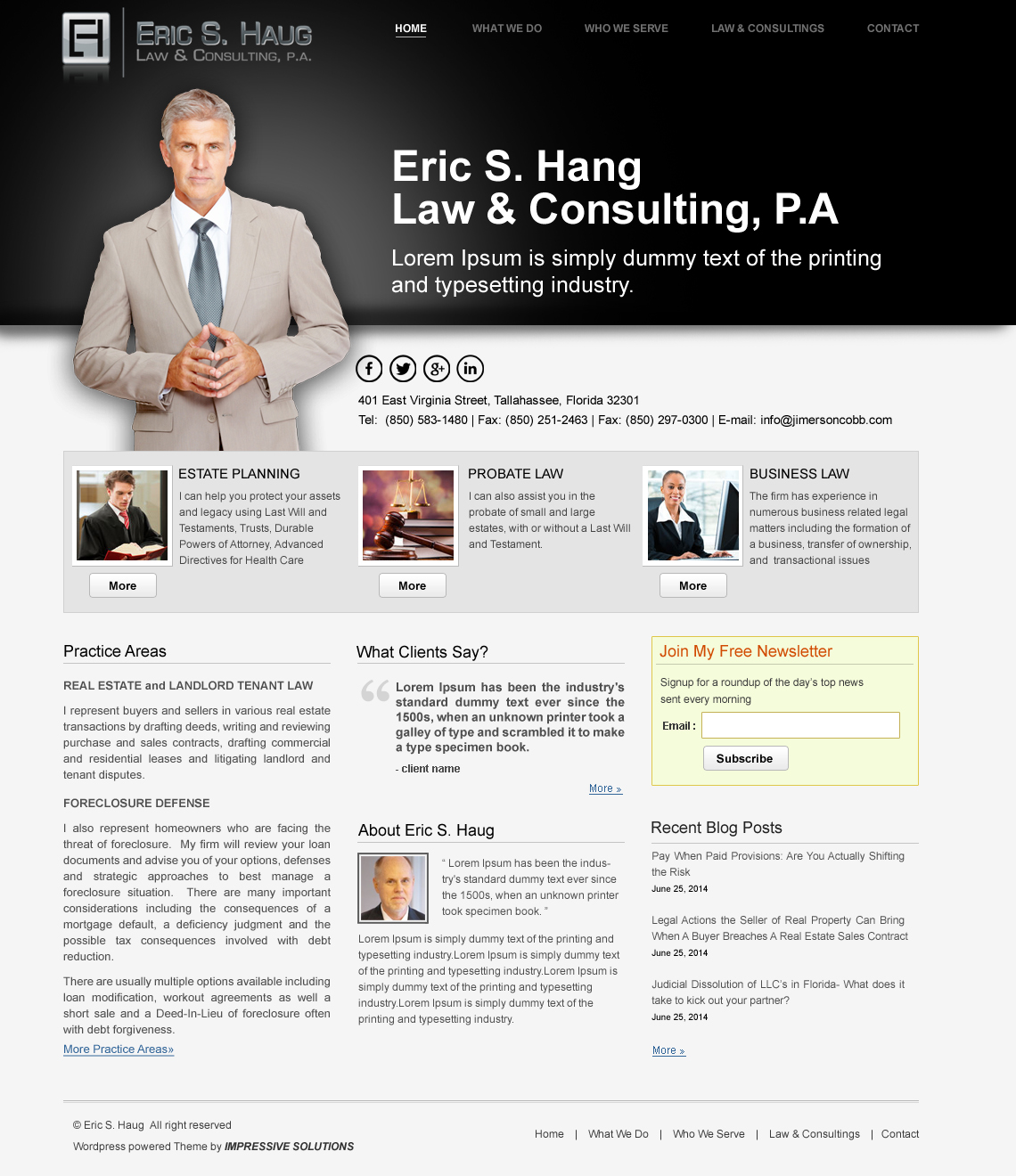Wordpress Design by Impressive Sol for Eric S. Haug Law & Consulting, P.A. | Design #4007908