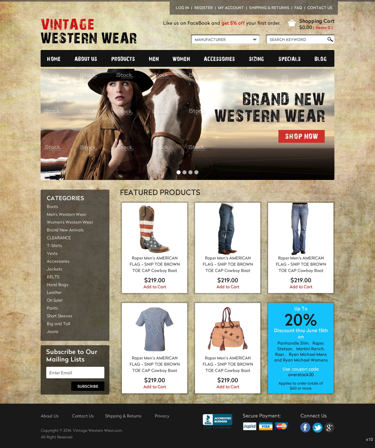 Web Design by pb for VintageWesternWear.Com | Design #3927414