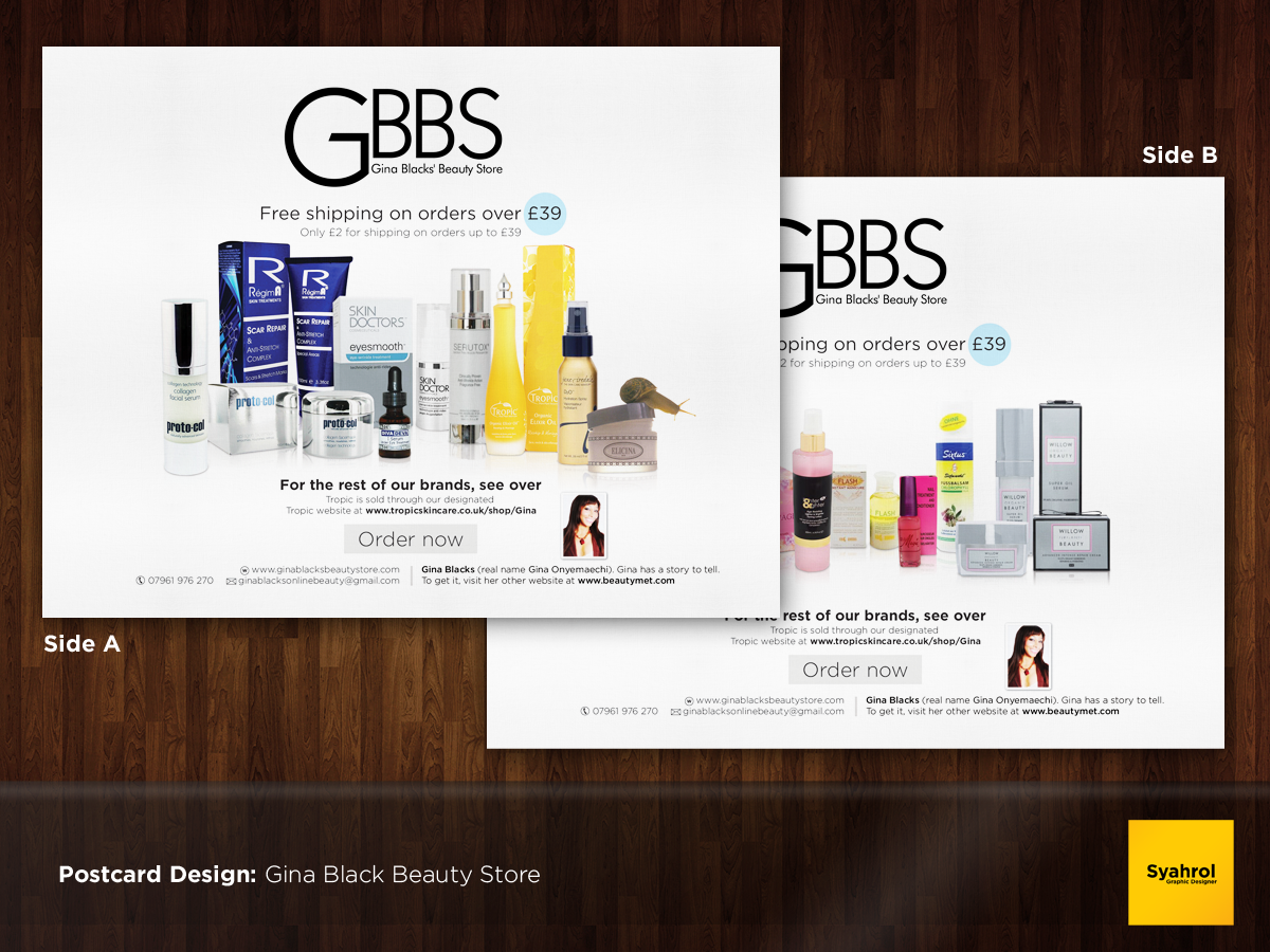 Design de Carte Postale par Syahrol pour Belleza Ltd Online Beauty Shop | Design #3928453