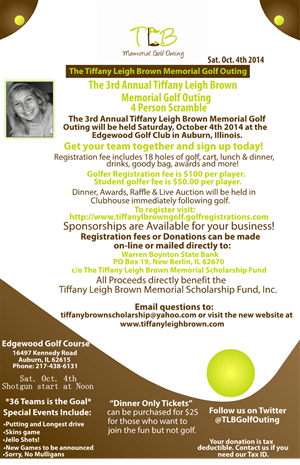 Flyer Design by shelly2340 for The Tiffany Leigh Brown Memorial Scholarship Fund, Inc. | Design: #4012413
