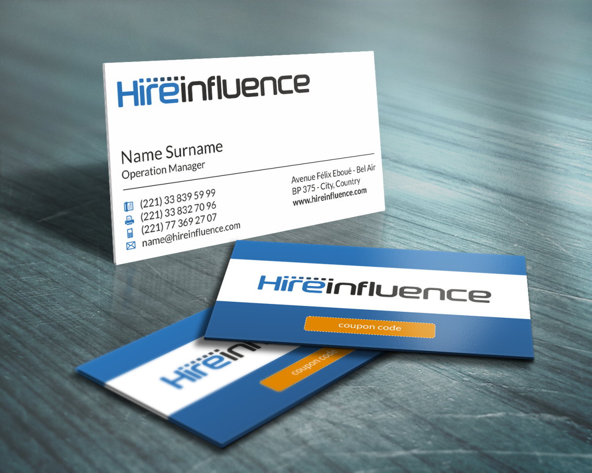 Business Card Design by HYPdesign for HireInfluence, Inc. | Design #1077626