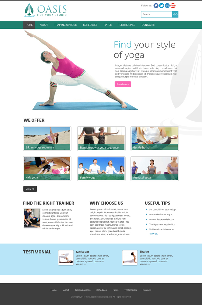 Wordpress Design by web weaver for OASIS HOT YOGA STUDIO | Design #4116792