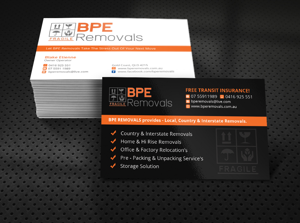 Business Card Design by Nelsur for BPE Removals | Design #4005762