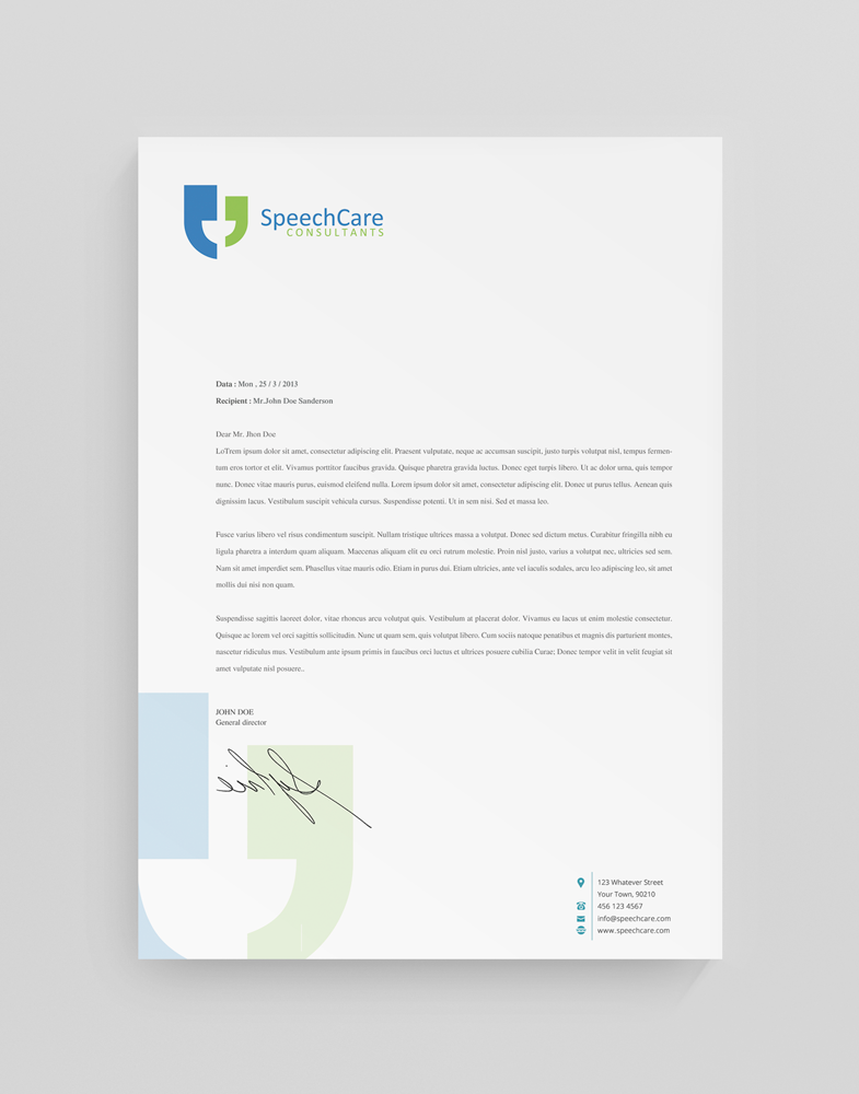 Letterhead Design by stoodio.id for SpeechCare Consultants | Design #4073742