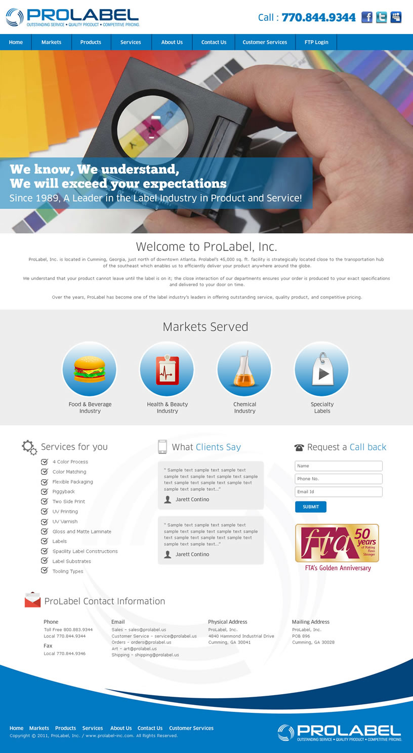 Web Design par DesignCreativity4you pour ProLabel, Inc. | Design #4053742