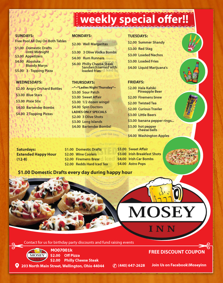 Flyer Design by Sbss for Mosey Inn | Design #3995011
