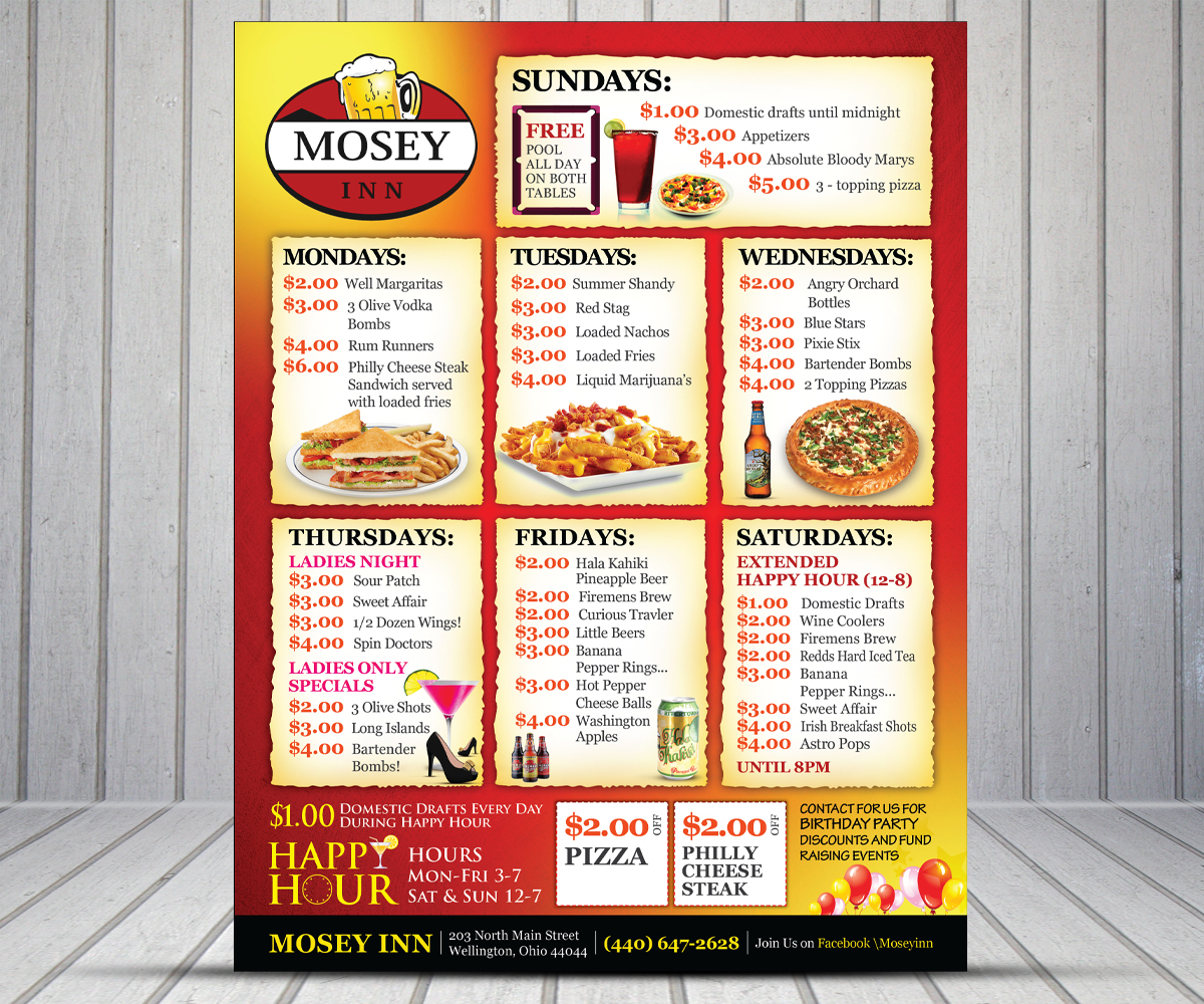 Flyer Design by Mahendran  for Mosey Inn | Design #4068415