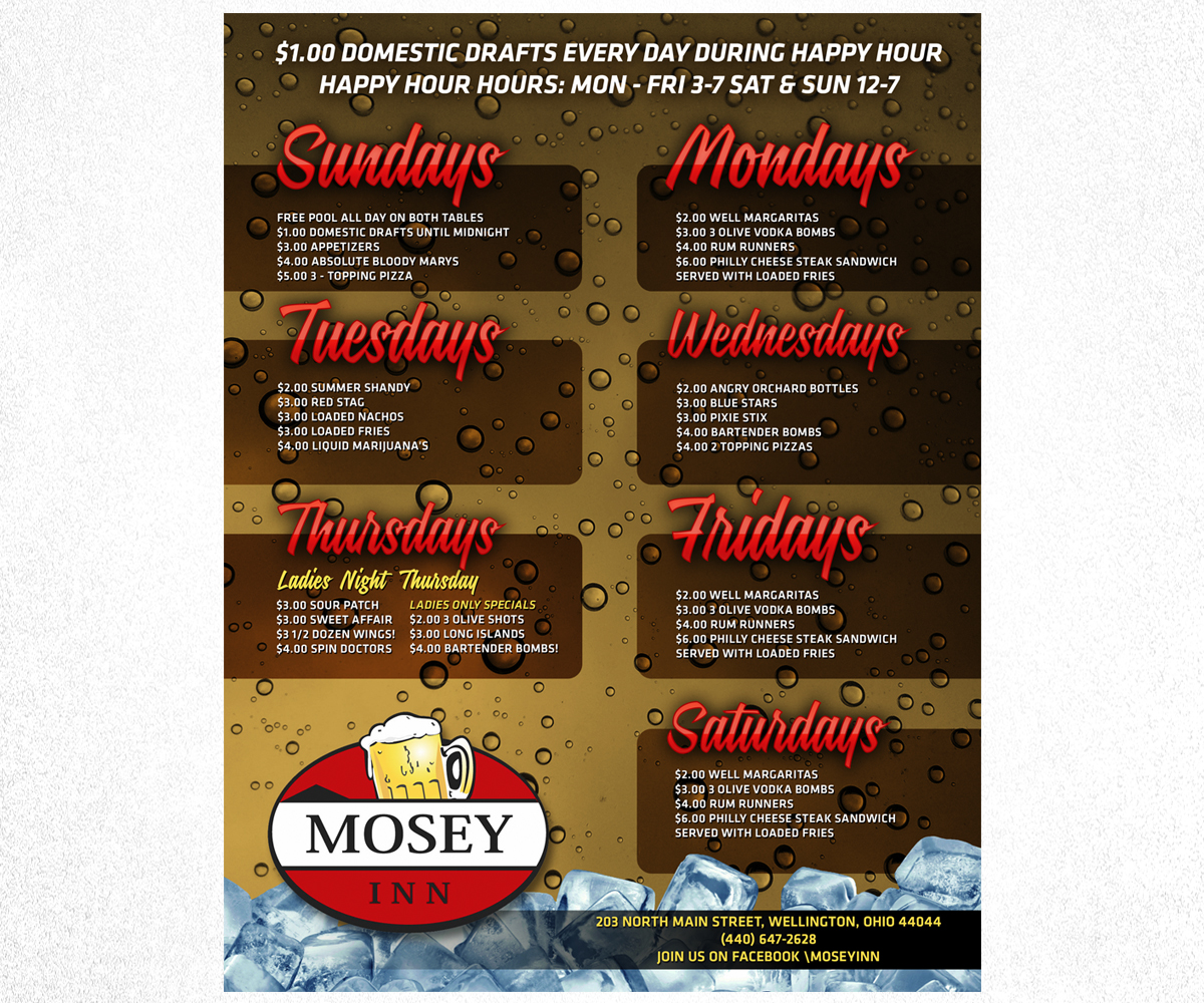 Flyer Design by EIP Graphics for Mosey Inn | Design #4037433