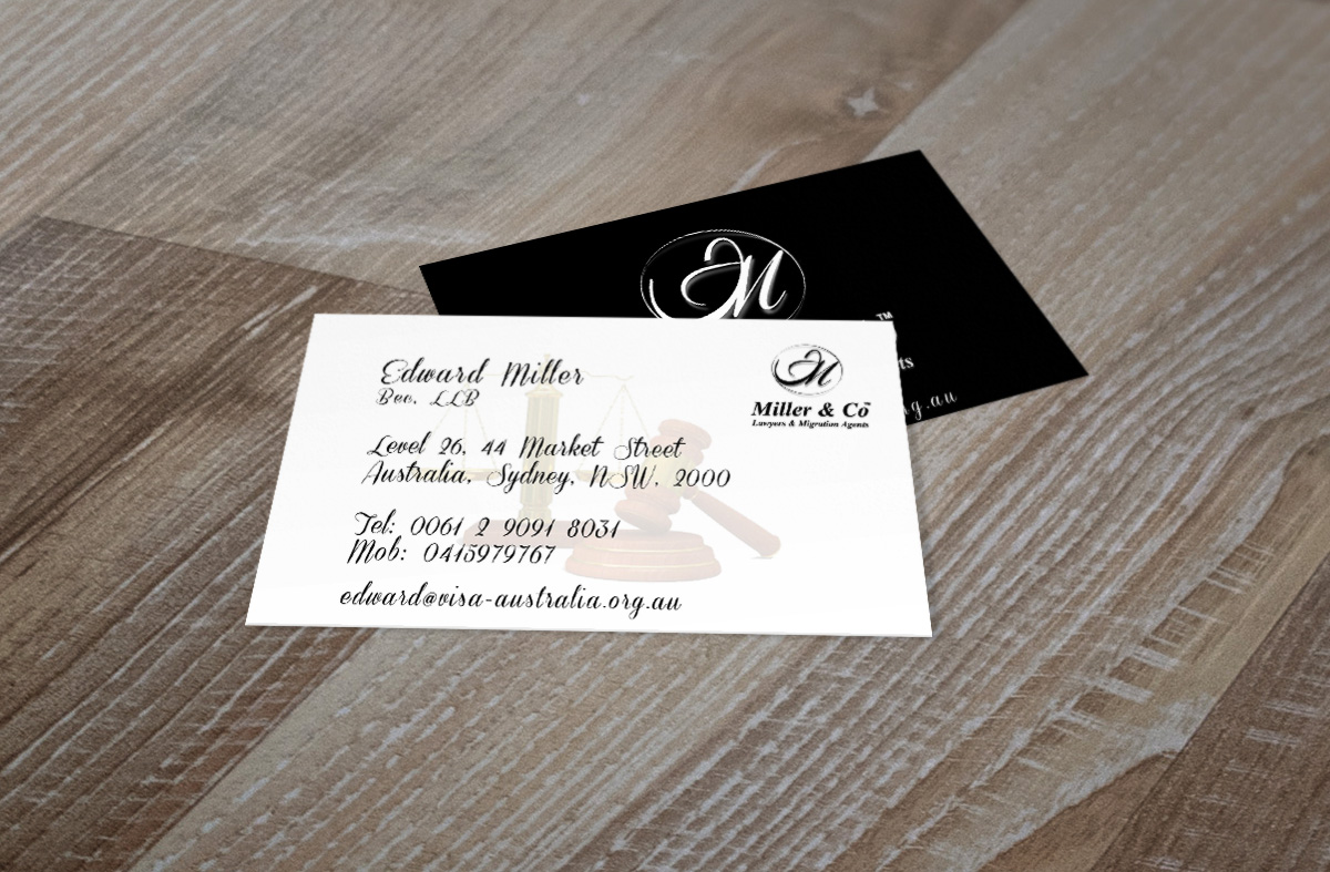 Business Card Design by Ather for Miller& Co Lawyers & Migration Agents | Design #3996539