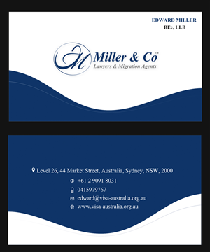 Design de Carte de Visite par aashwiin pour Miller& Co Lawyers & Migration Agents | Design #3985342