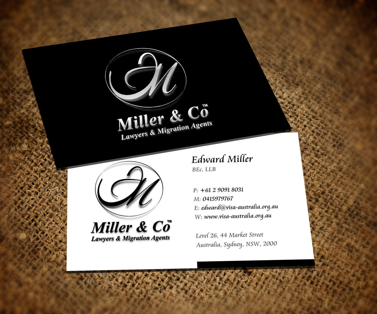 Business Card Design by Sarah Haroon for Miller& Co Lawyers & Migration Agents | Design #3985869