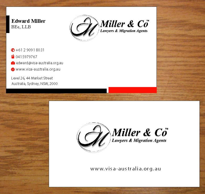Business Card Design by Joy16589 for Miller& Co Lawyers & Migration Agents | Design #3991092
