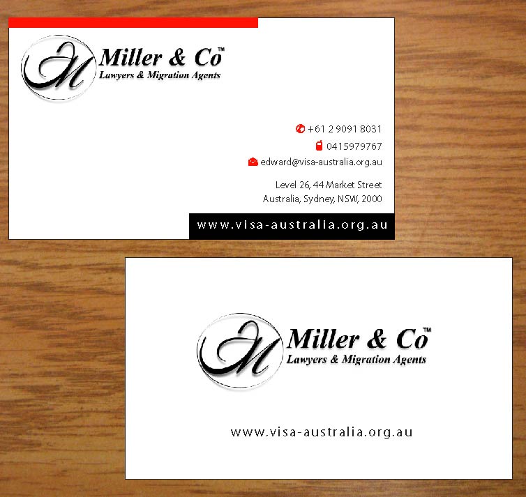 Business Card Design by Joy16589 for Miller& Co Lawyers & Migration Agents | Design #3991114