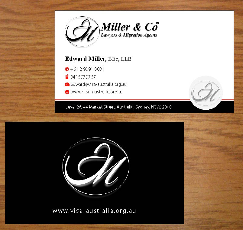 Business Card Design by Joy16589 for Miller& Co Lawyers & Migration Agents | Design #3991128