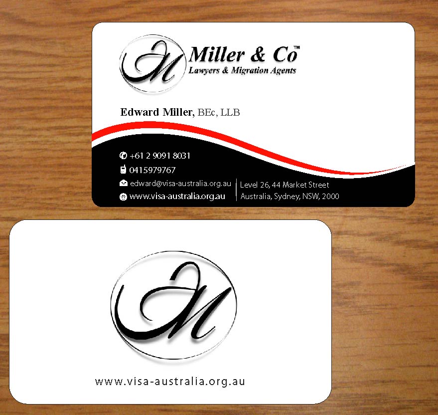 Business Card Design by Joy16589 for Miller& Co Lawyers & Migration Agents | Design #3991188