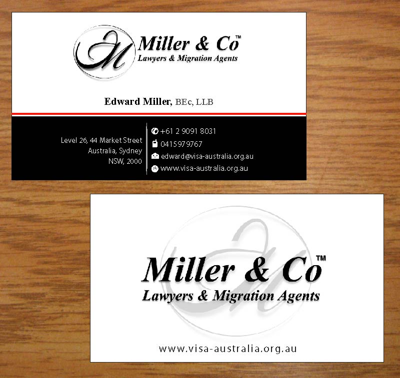 Business Card Design by Joy16589 for Miller& Co Lawyers & Migration Agents | Design #3991189
