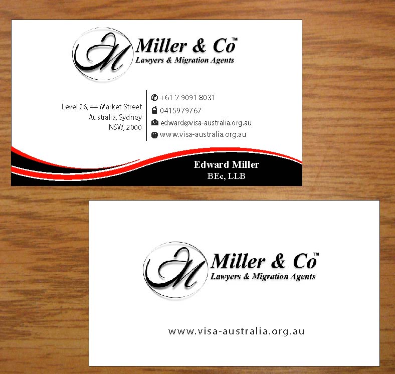 Business Card Design by Joy16589 for Miller& Co Lawyers & Migration Agents | Design #3996379