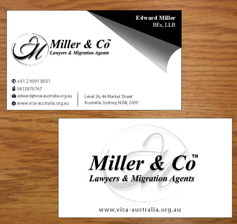Business Card Design by Joy16589 for Miller& Co Lawyers & Migration Agents | Design #3996400