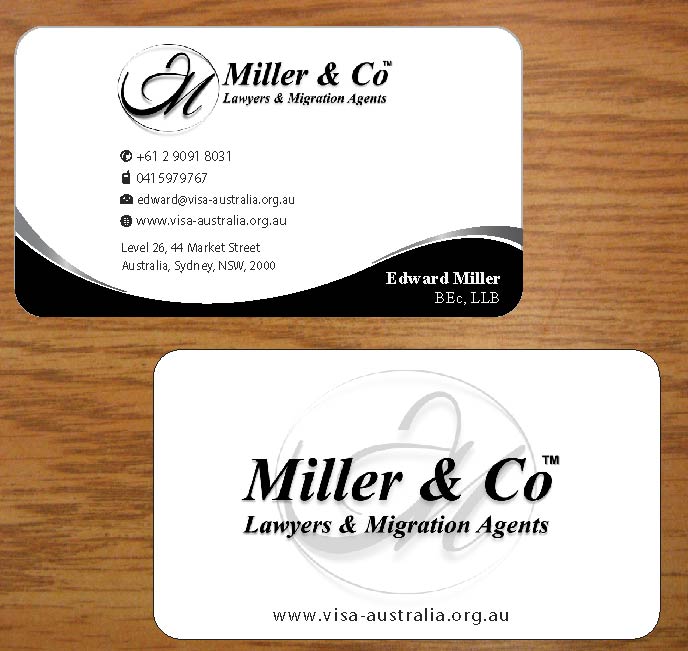 Visitenkarten-Design von Joy16589 für Miller& Co Lawyers & Migration Agents | Design #3996420