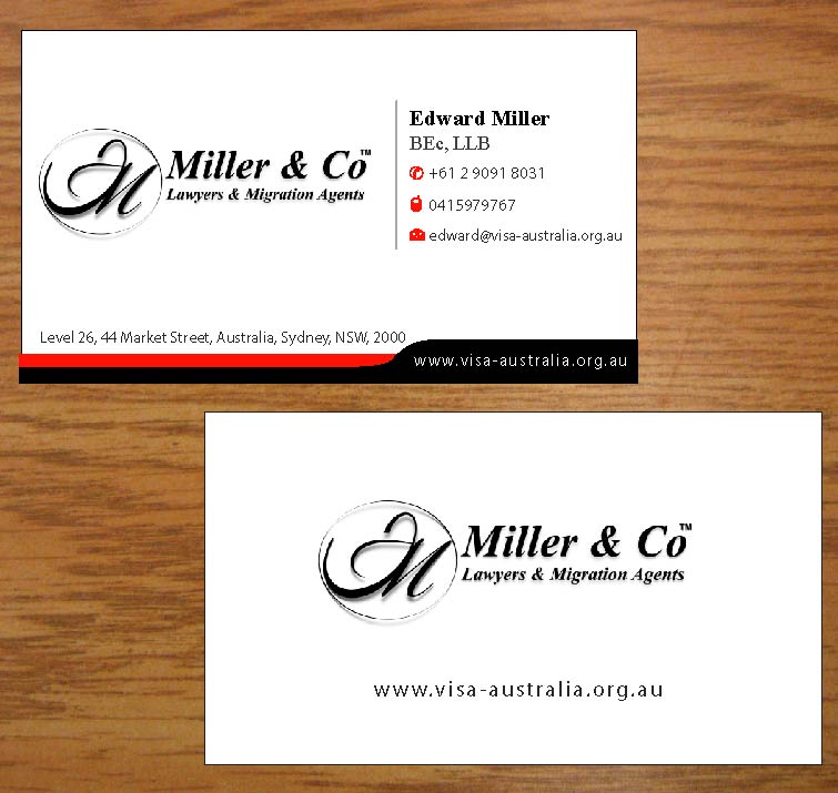 Visitenkarten-Design von Joy16589 für Miller& Co Lawyers & Migration Agents | Design #3996541