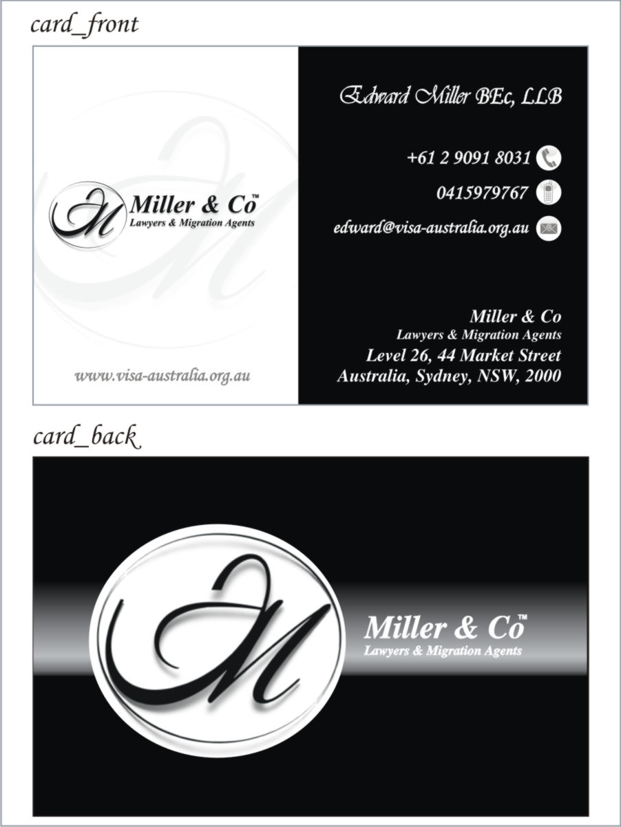 Business Card Design by brandjames for Miller& Co Lawyers & Migration Agents | Design #3997323