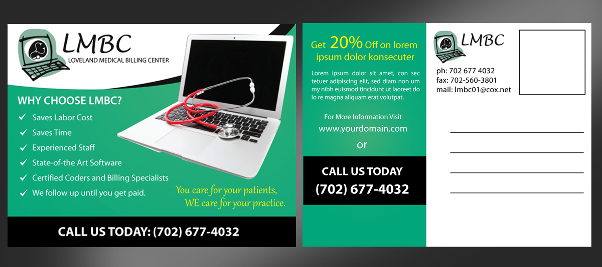 Postcard Design by uniquedesign10 for Loveland Medical Billing | Design #4079146
