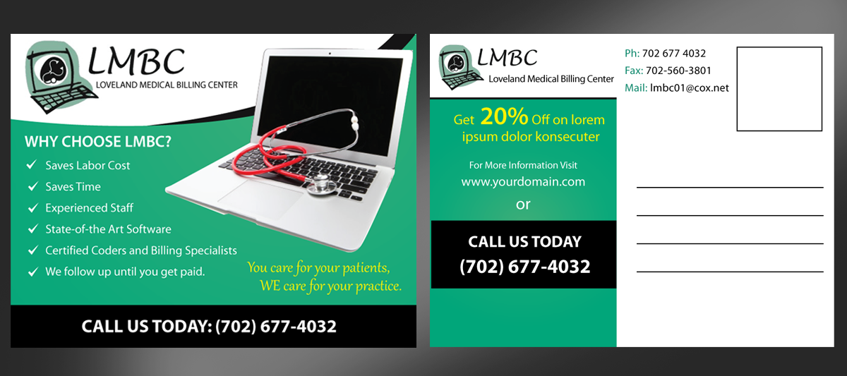 Postcard Design by uniquedesign10 for Loveland Medical Billing | Design #4079192