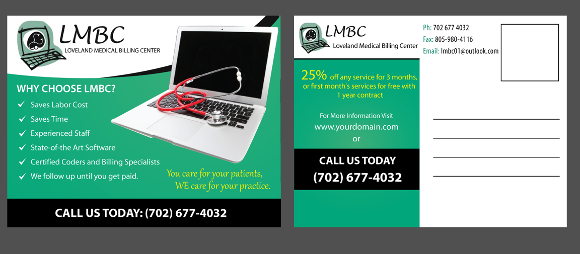 Postcard Design by uniquedesign10 for Loveland Medical Billing | Design #4089033