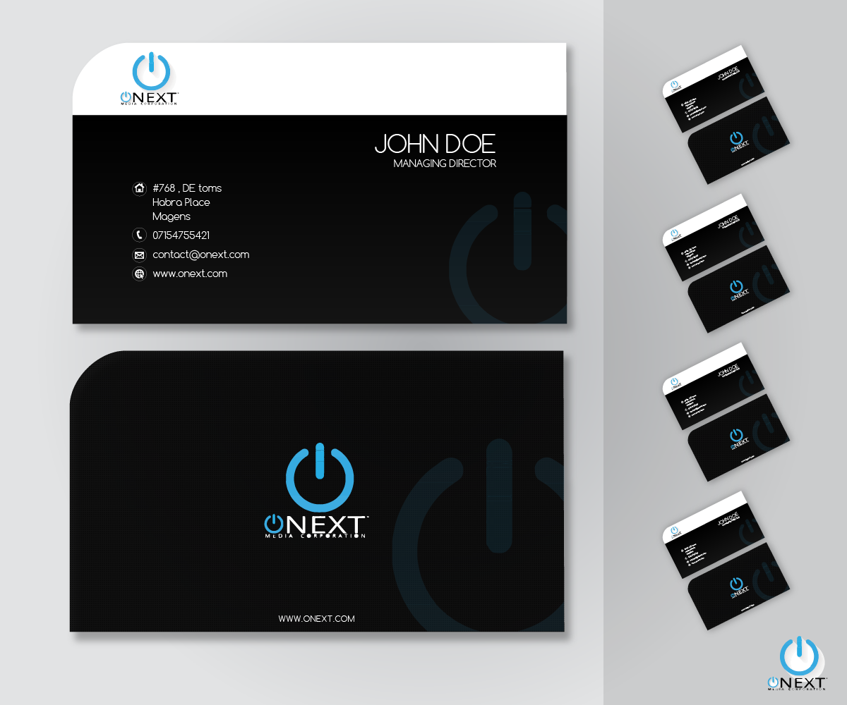 Visitenkarten-Design von Design7 für ONEXT Media Corporation | Design #4019801