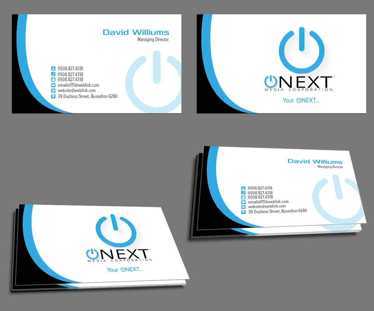 Business Card Design by kousik for ONEXT Media Corporation | Design #4010878