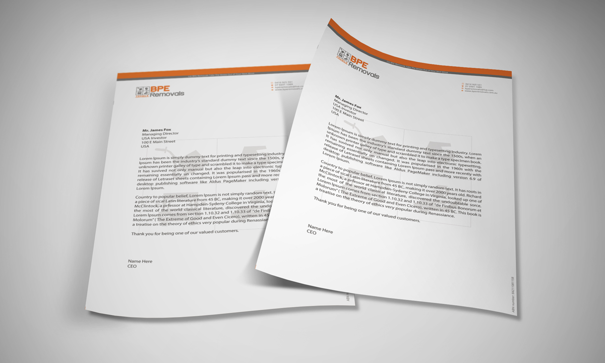 Letterhead Design by asimali for BPE Removals | Design #4021745