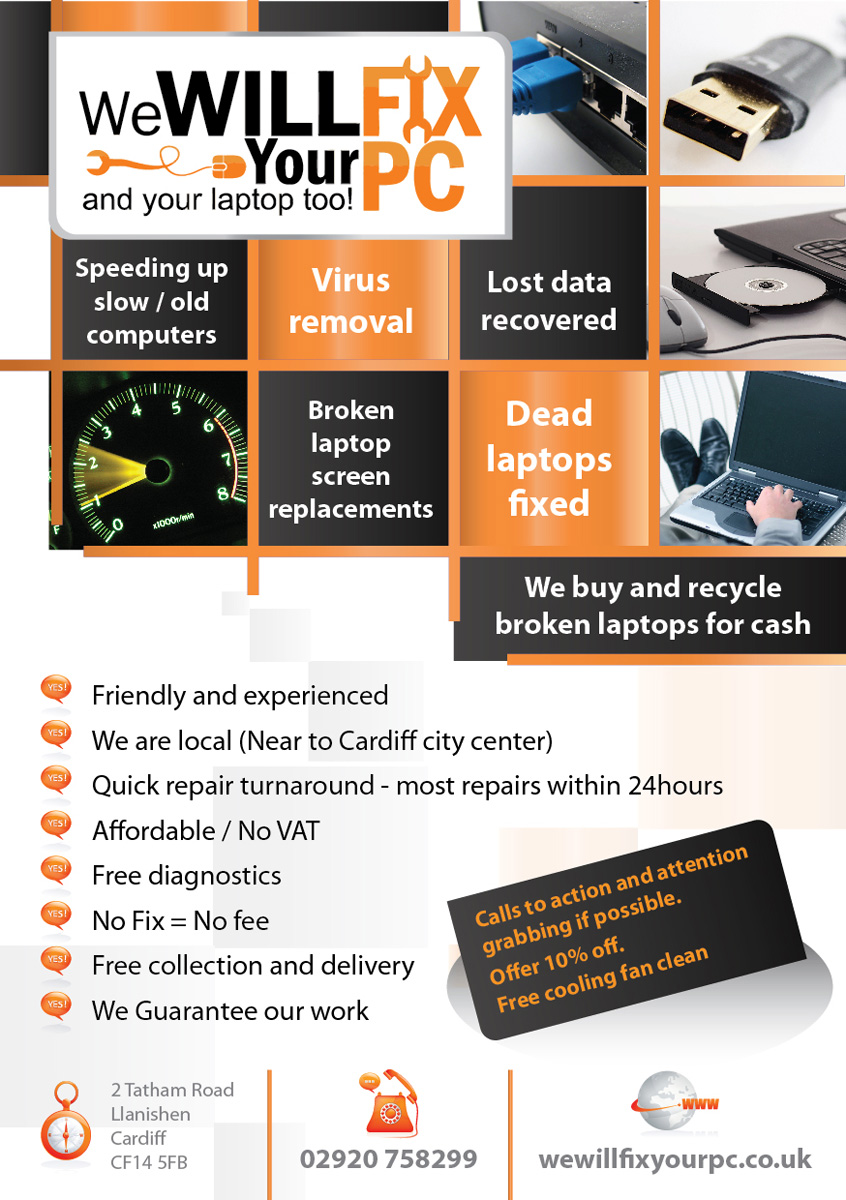 bold modern accommodation flyer design for we will fix your pc by