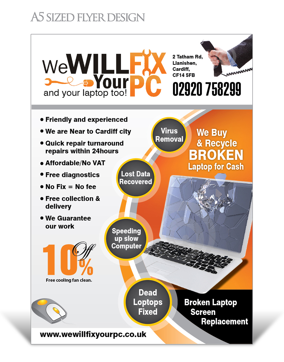 bold modern accommodation flyer design for we will fix your pc by computer repair flyer