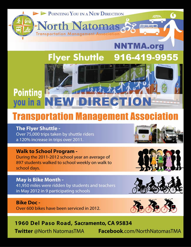 bold colorful advertisement design for north natomas tma by sbss natomas flyer shuttle