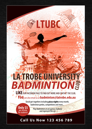 Poster-Design von uk für La Trobe University Badminton Club | Design #4111479